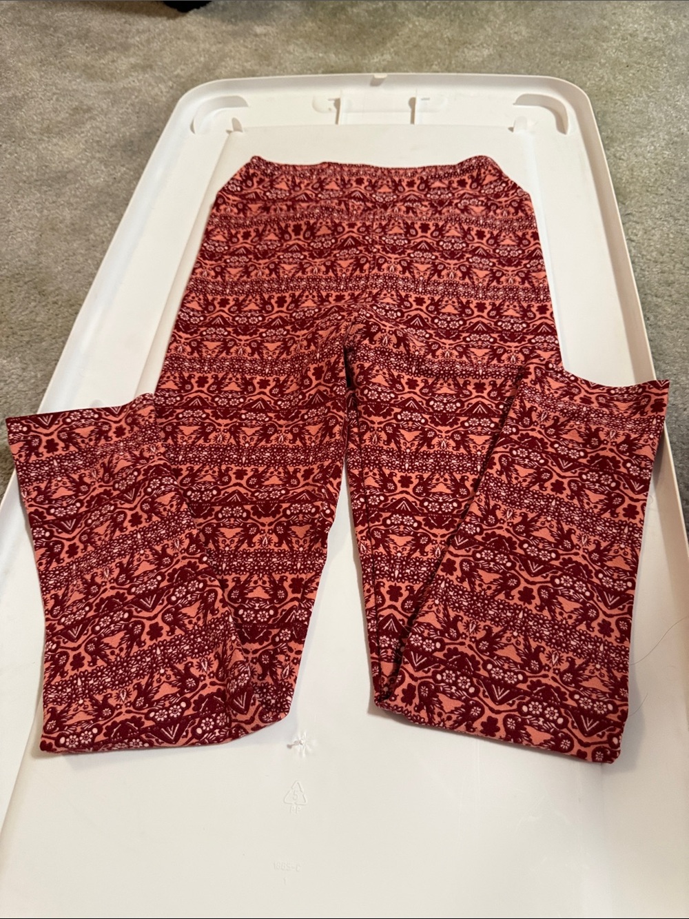 LuLaRoe Kids Leggings in Red and Burgundy Geometric Print